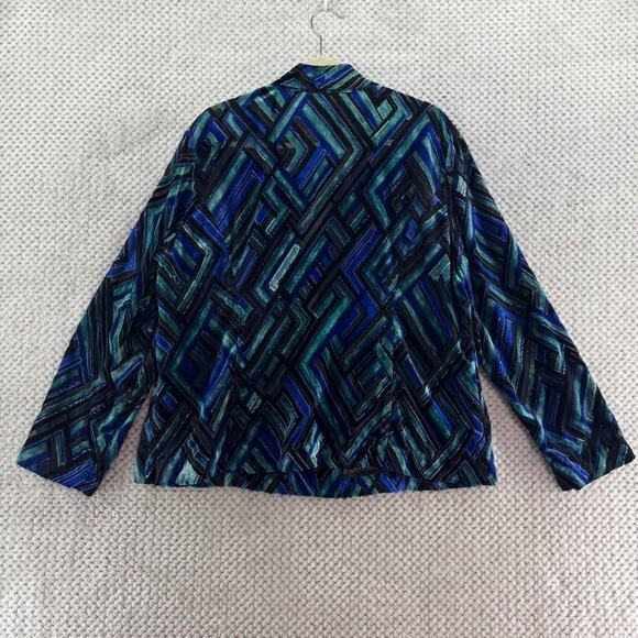 Chicos Cardigan Women 3 XL/16 Blue Abstract Velvet Burn-Out Sheer Open Front - Picture 7 of 13